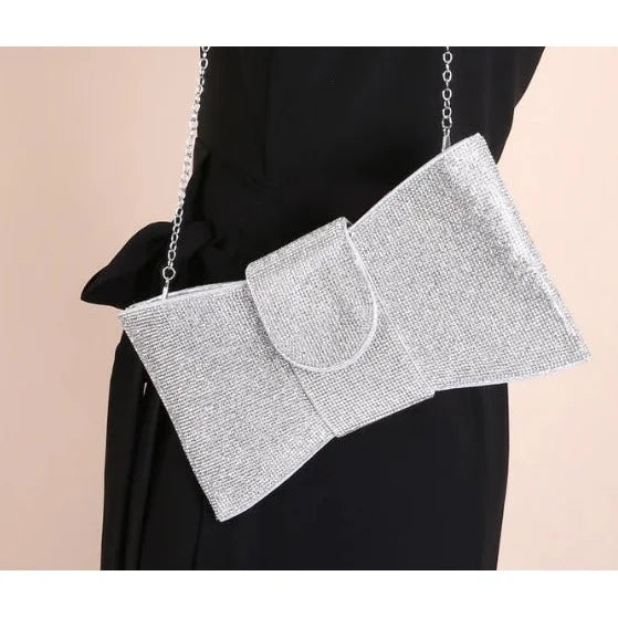 Dazzling Bow Clutch Bag - Silver