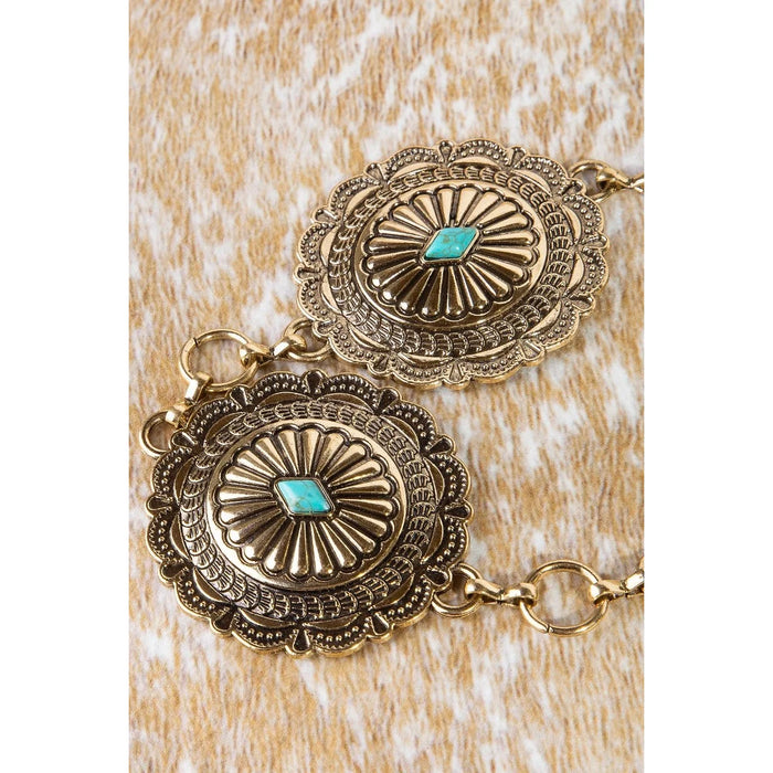 Detailed Ornate Disc Concho Chain Belt - Silver