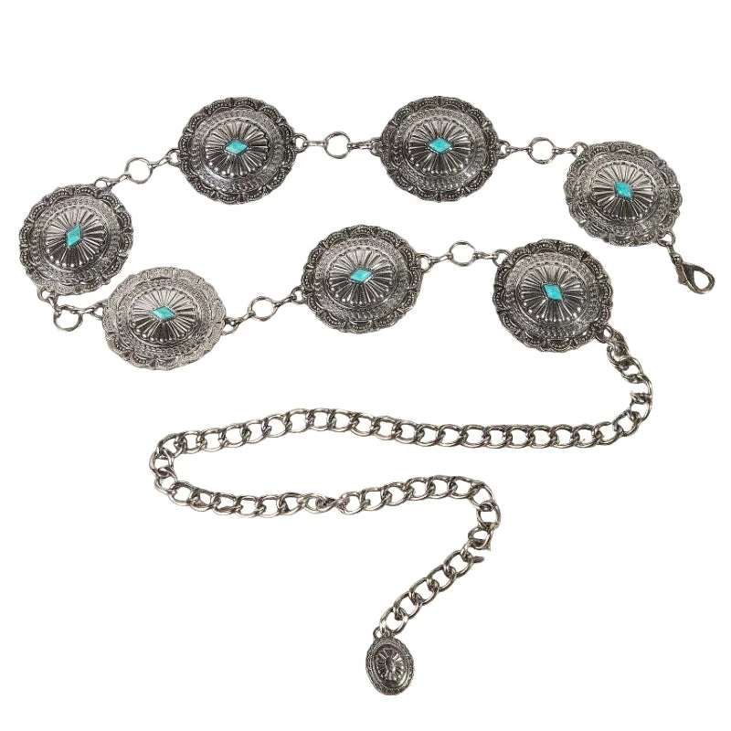 Detailed Ornate Disc Concho Chain Belt