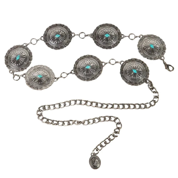 Detailed Ornate Disc Concho Chain Belt