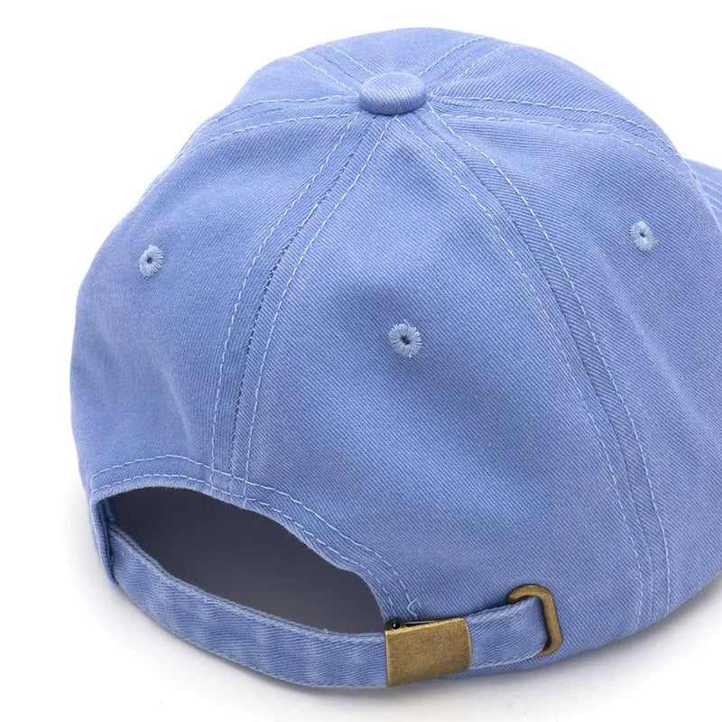 Light blue dog mom cap with adjustable strap for comfortable fitting