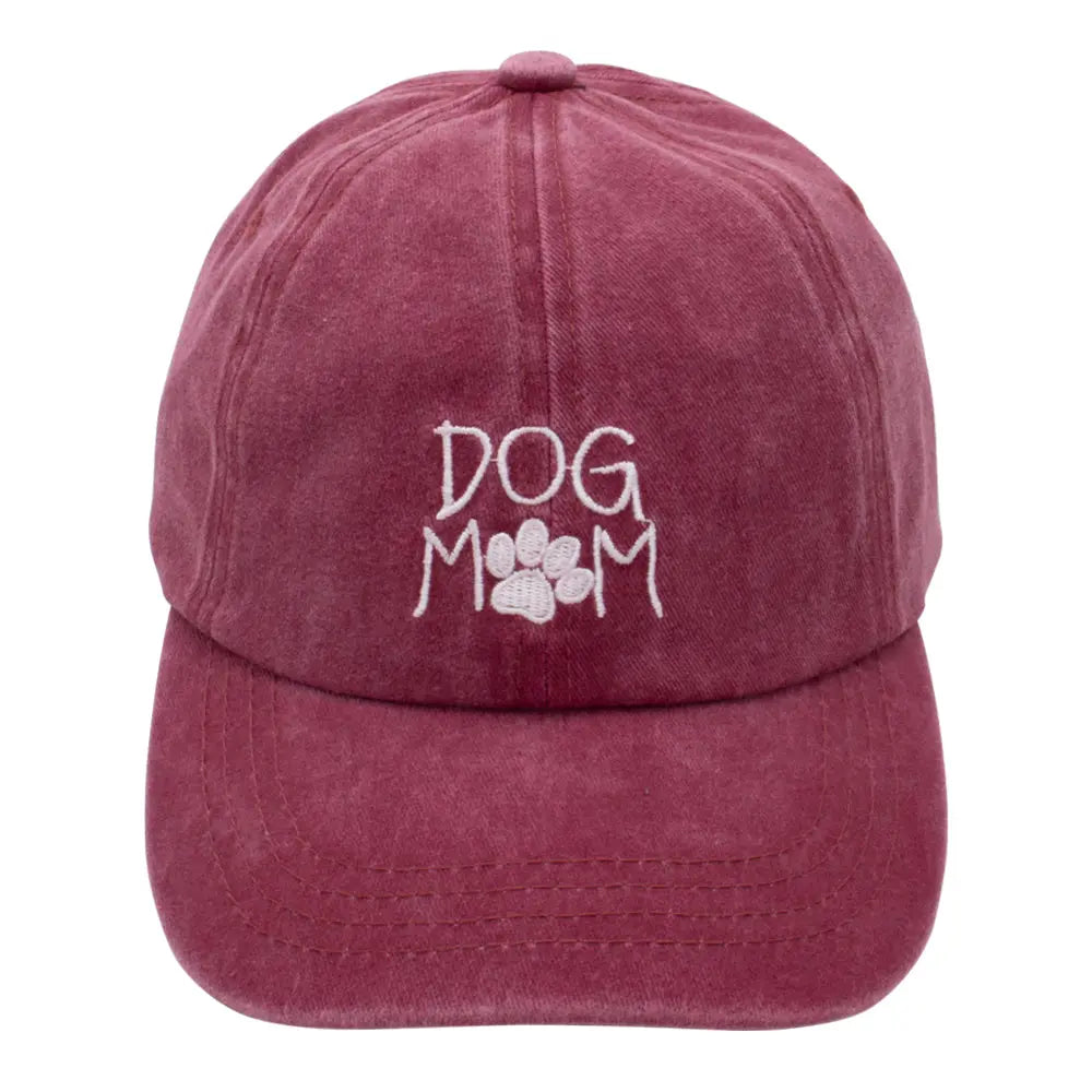 Burgundy Dog Mom Cap with embroidered paw print design for proud dog moms