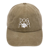 Tan Dog Mom Cap with white embroidered paw print, perfect for proud dog moms