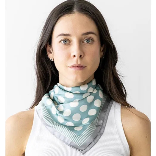 Polka dot mint green and white silk neck scarf from the Dot Silky Neck collection