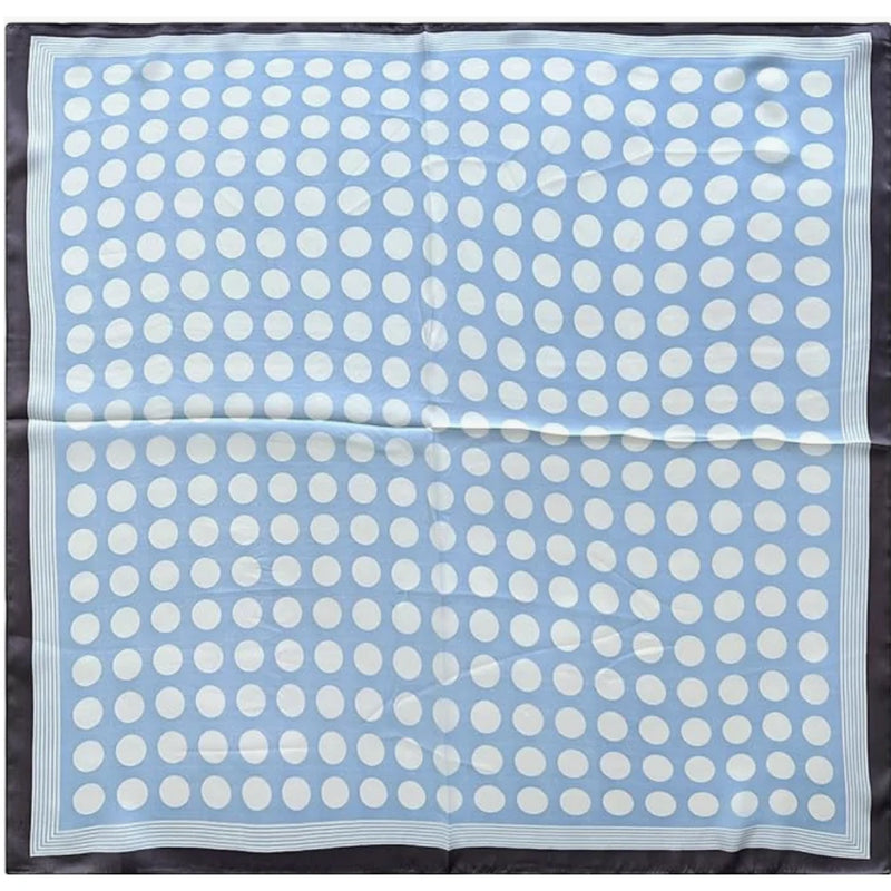 Light blue dot silky neck scarf with white polka dots and dark border design