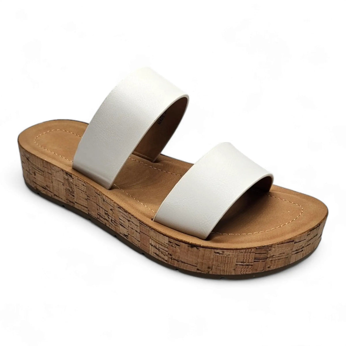 White Double Strap Whisper Sandal with cork-style platform sole for stylish comfort