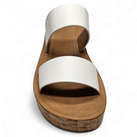 White leather Double Strap Whisper Sandal with cork-style platform sole