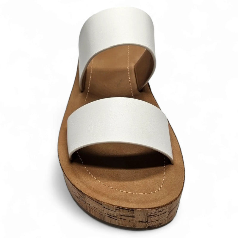 White leather Double Strap Whisper Sandal with cork-style platform sole