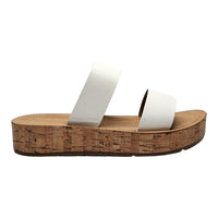 White leather Double Strap Whisper Sandal with cork platform sole for stylish comfort