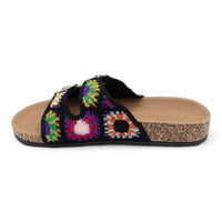 Colorful embroidered Double Band Crochet Slip On Sandals with adjustable straps and cork sole