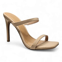 High-heeled beige Double Strap Stiletto sandal with thin straps and double band design