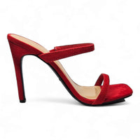 Red high-heeled Double Strap Stiletto sandal with thin straps perfect for stylish outfits