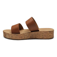 Brown leather Double Strap Whisper Sandal with cork platform sole for stylish comfort