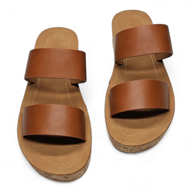 Pair of brown leather Double Strap Whisper Sandals with two stylish straps