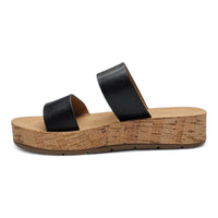 Double Strap Whisper Sandal featuring black leather straps and cork sole