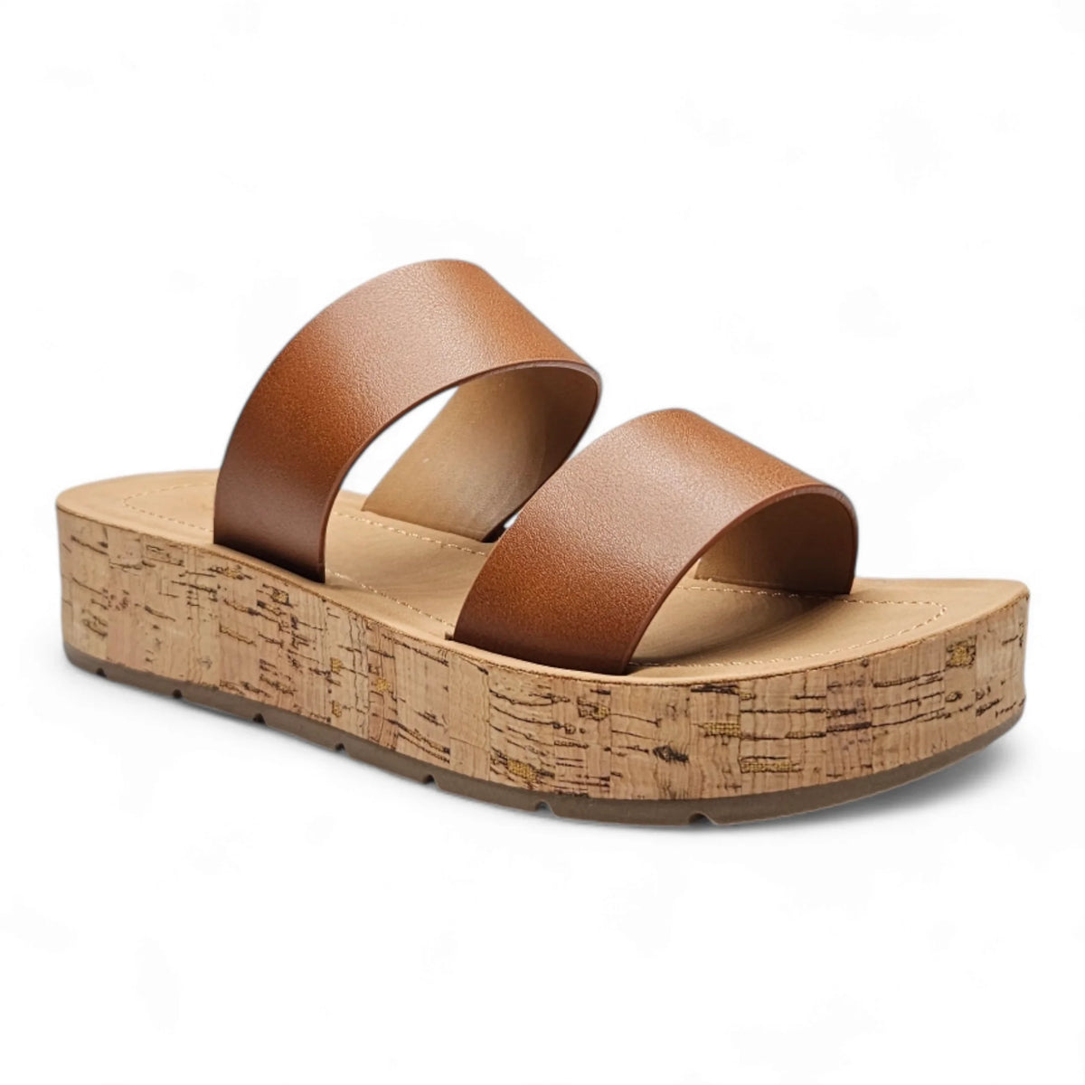 Brown leather strap Whisper Sandal with cork-textured sole for stylish comfort