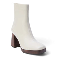 White leather Duke Squared Toe Platform Ankle Boot with chunky heel and platform sole