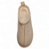 Beige Suede Soda Eagle Mules with Fuzzy Interior and Stitched Sole for Comfort