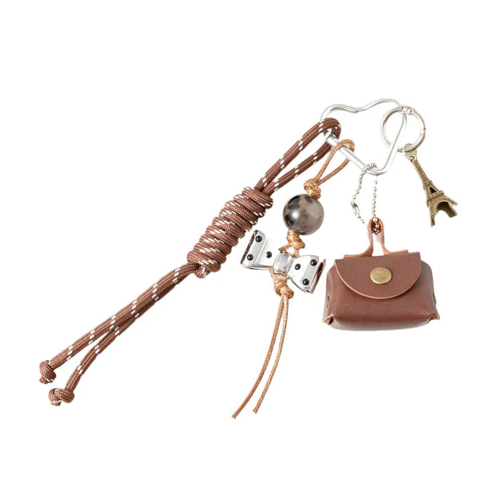 Eiffel Tower Cord Mini Bag And Bow Bag Charm - Brown - Bag Charms