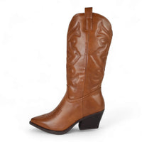 Brown leather cowboy boot with pointed toe and angled heel from Country Girl Charm