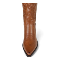 Tan leather cowboy boot with pointed toe and decorative stitching from Country Girl Charm