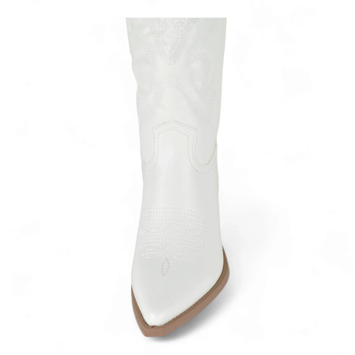 White leather boot with pointed toe and wooden sole in Country Girl Charm collection