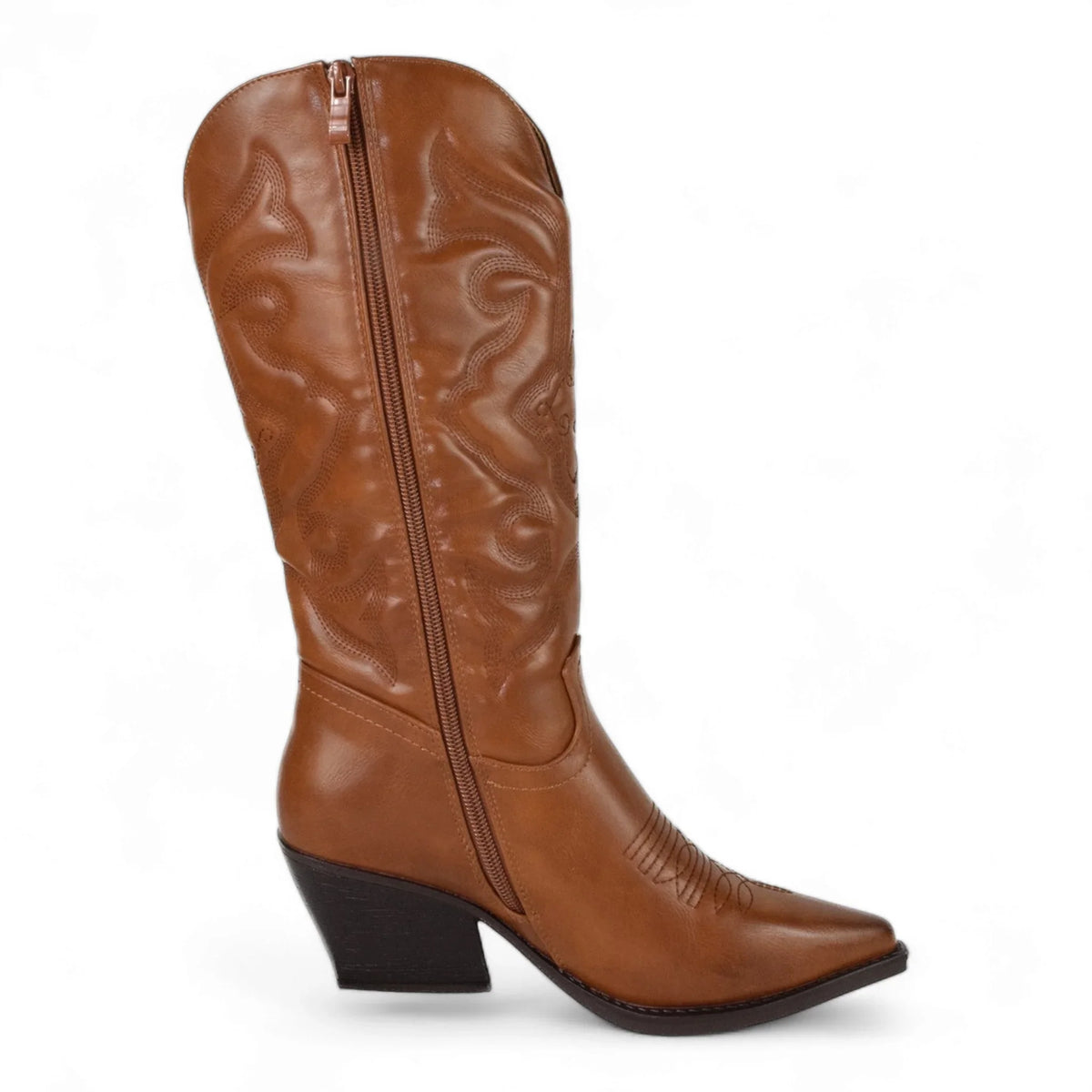 Brown leather cowboy boot with decorative stitching from Country Girl Charm collection