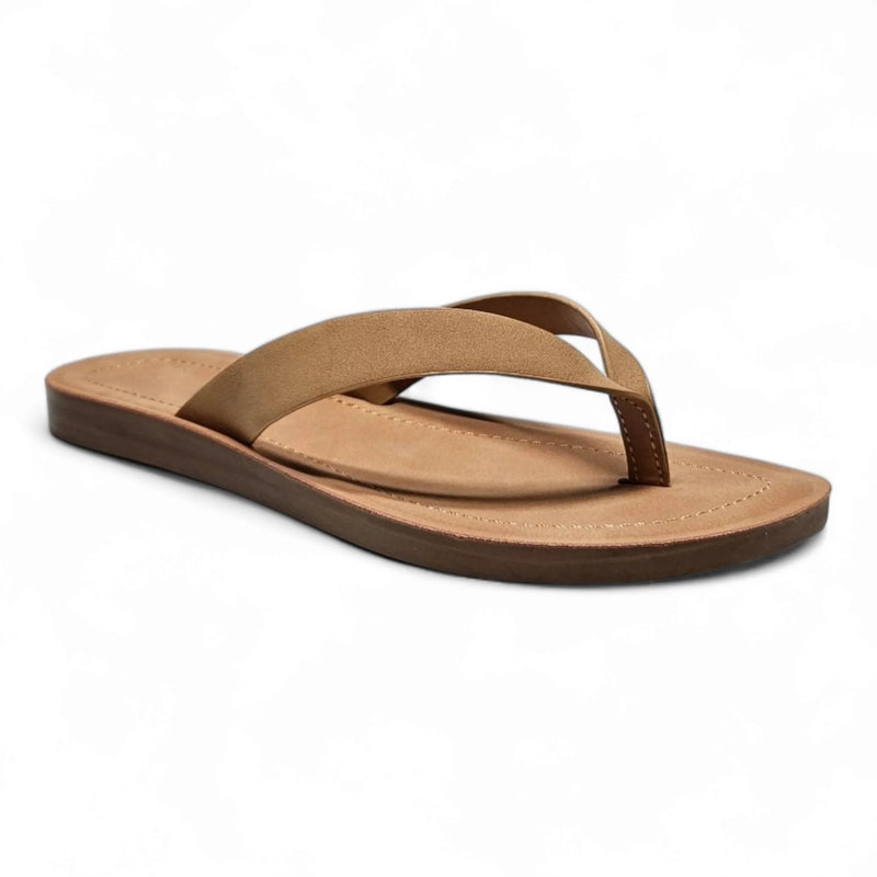 Tan leather Ella Flip Flops with a simple thong design for stylish summer wear