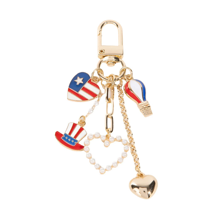 Enamel USA Pearl Heart And Hat Bag Charm - Bag Charms