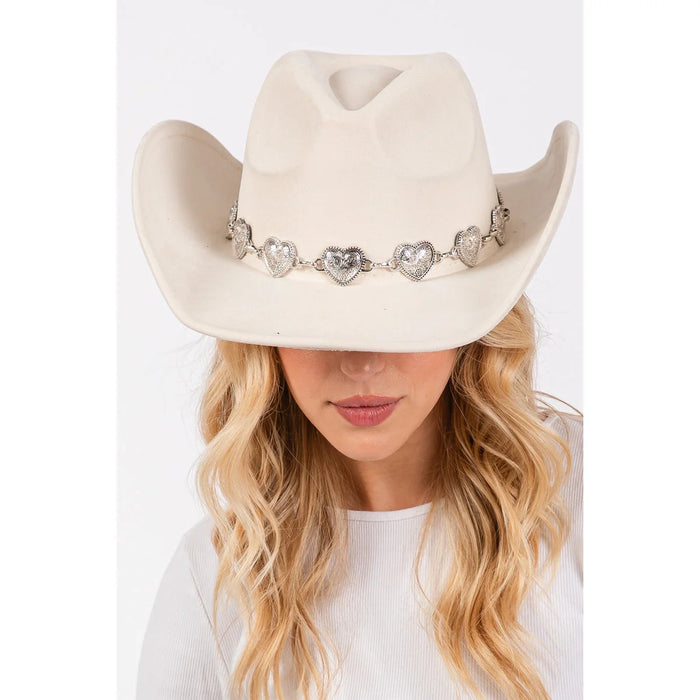 Engraved Heart Charms Band Cowboy Hat - Black