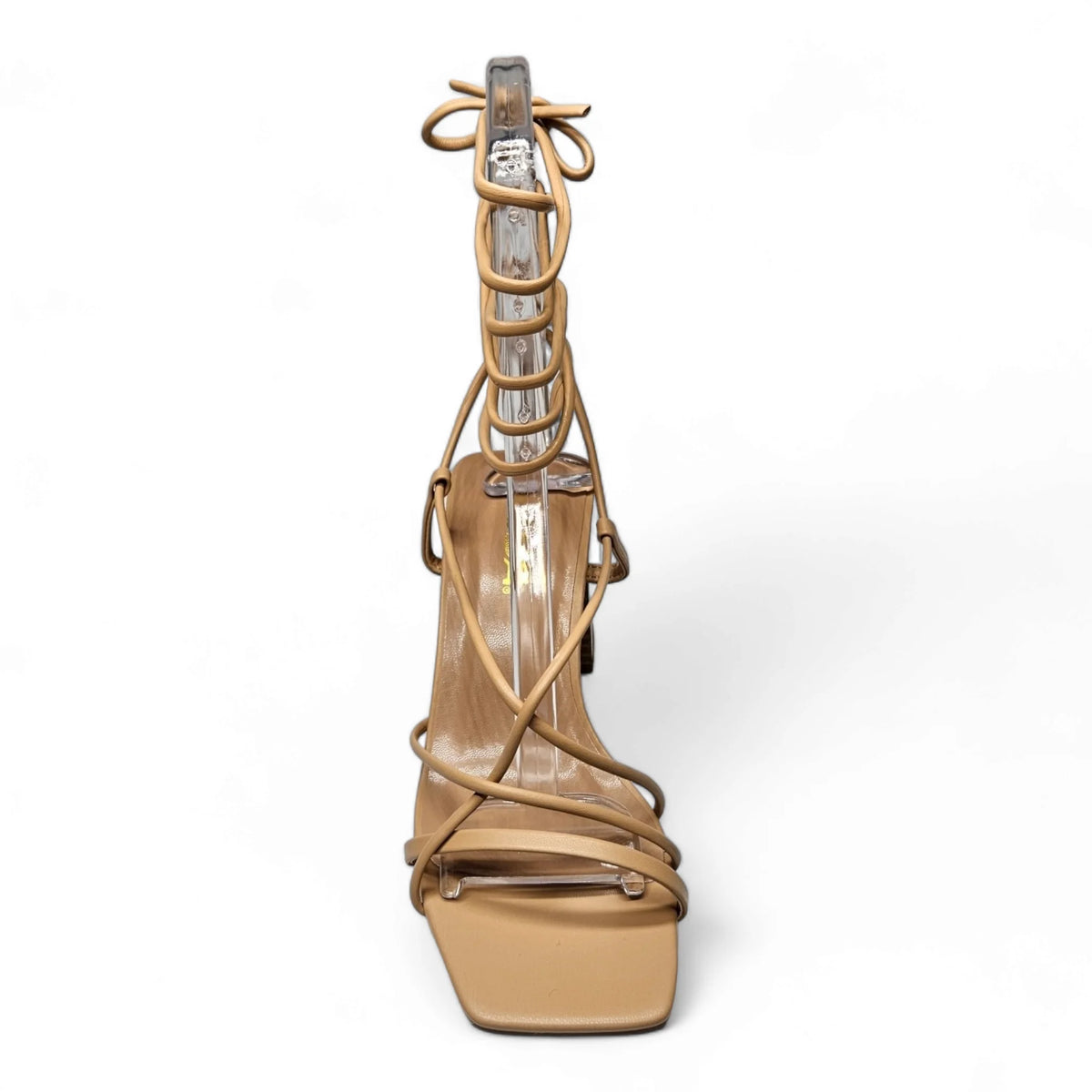 Strappy beige vegan leather Evelyn Gladiator Block Heel sandal with platform sole