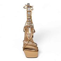 Strappy beige vegan leather Evelyn Gladiator Block Heel sandal with platform sole