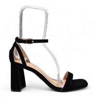 Black high-heeled sandal with ankle strap and chunky block heel from Closed Back Block Heel