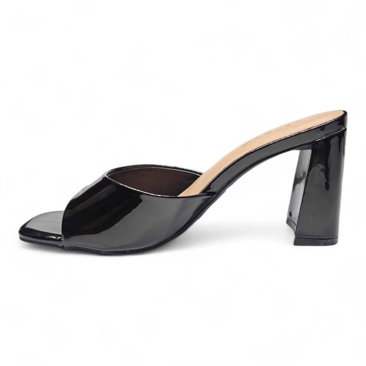 Black patent leather Everlasting One Band Mule sandal with chunky heel