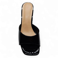 Black patent leather slide sandal with square toe from Everlasting One Band Mule collection