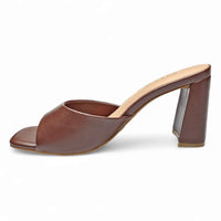 Brown leather band mule sandal with chunky block heel from Everlasting One Band Mule