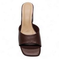 Brown leather slide sandal with square toe, featuring the Everlasting One Band Mule design