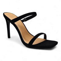 Black high-heeled sandal with thin straps in style Double Strap Stiletto featuring double band