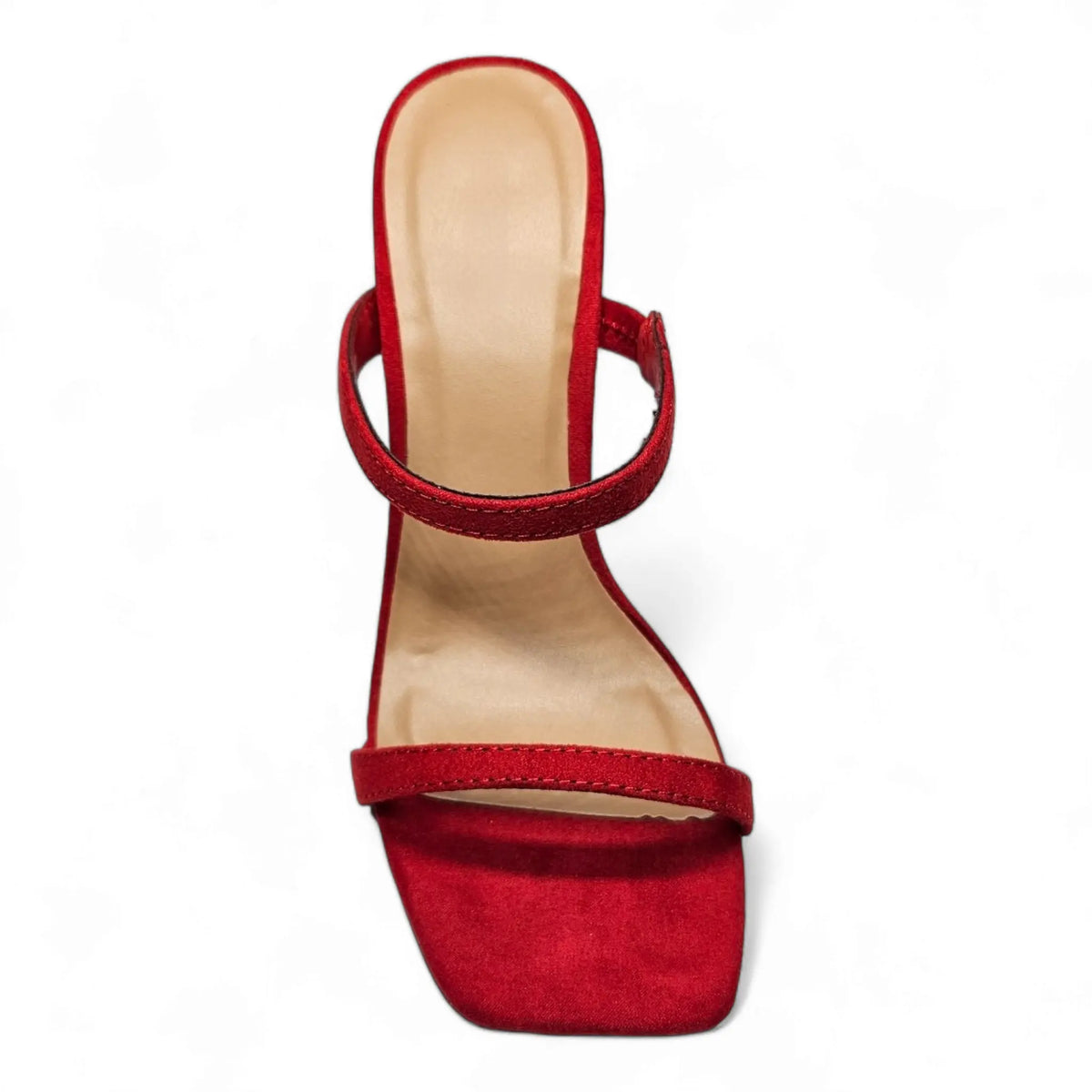 Red high-heeled sandal with thin straps showcasing Double Strap Stiletto style