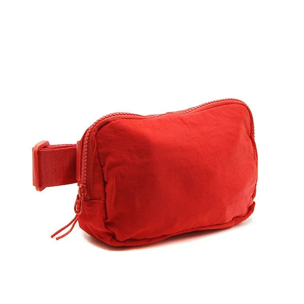 Red Everyday Belt Bag with zipper closure for convenient hands-free style