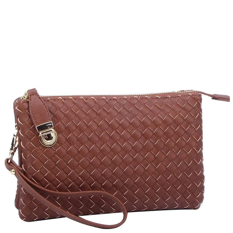 Brown woven leather clutch purse with wrist strap from Everyday Woven Buckle Bag