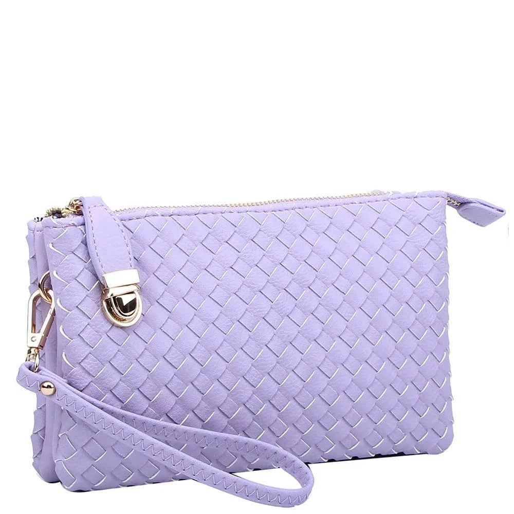 Lavender woven leather clutch purse with wrist strap from Everyday Woven Buckle Bag