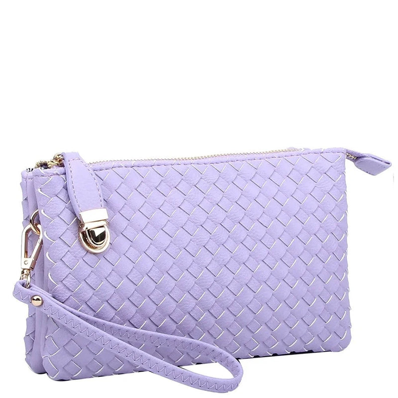 Lavender woven leather clutch purse with wrist strap from Everyday Woven Buckle Bag