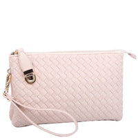 Pale pink woven leather clutch purse with wrist strap for Everyday Woven Buckle Bag