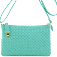 Mint green Everyday Woven Buckle Bag with woven leather and gold hardware strap