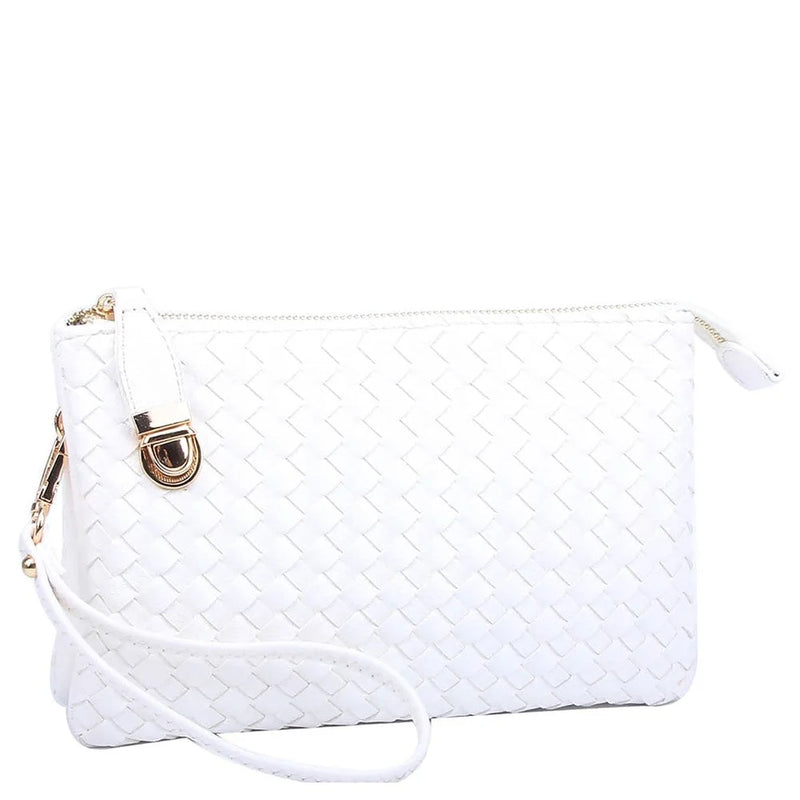 White quilted clutch purse with gold-toned hardware from Everyday Woven Buckle Bag