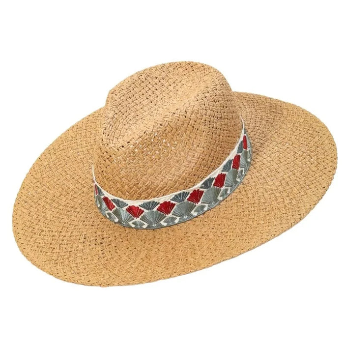 Fan Pattern Straw Fedora - Tan