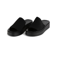 Pair of black Platform Slinky Slide Sandals with textured uppers, height measures approximately