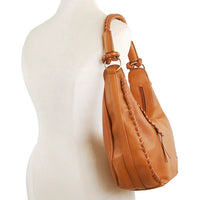 Tan leather fashion braid shoulder bag with braided strap details