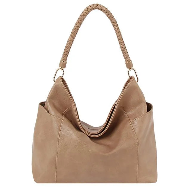 Fashion Braided Top Handle Shoulder Bag - Beige